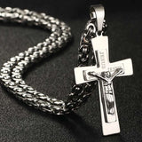 Catholic Jesus Christ Cross Necklace Silver Crucifix Long Chain Pendant