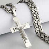 Catholic Jesus Christ Cross Necklace Silver Crucifix Long Chain Pendant