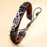 Catholic Church Leather Bracelet Jesus Fish Bible Bangle Pulseira Masculina