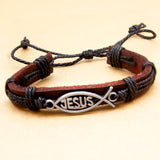Catholic Church Leather Bracelet Jesus Fish Bible Bangle Pulseira Masculina