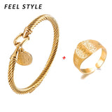 St.Benedict Adjustable Bangle & Ring Set Stainless Steel San Benito Jewelry