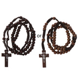 Catholic Wooden Beads Rosary Necklace with Jesus Cross