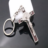Catholic Metal Wood Retro Cross Charm Keychain Pendant