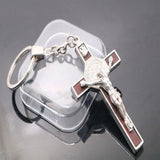 Catholic Metal Wood Retro Cross Charm Keychain Pendant