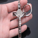Catholic Metal Wood Retro Cross Charm Keychain Pendant