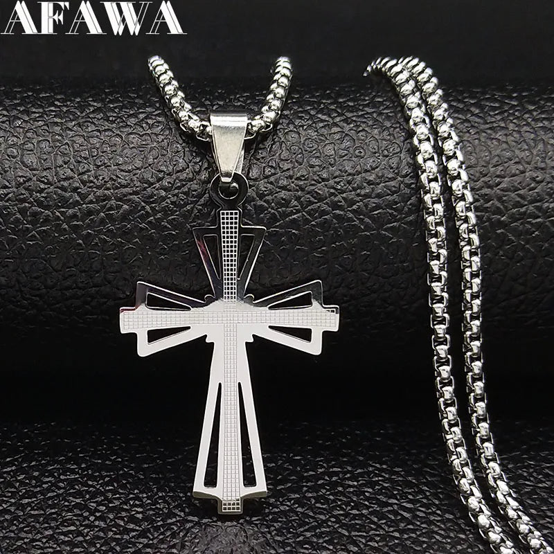 Catholic Cross Necklace Stainless Steel Men Chain Anniversary Gift