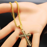Catholic Cross Necklace Stainless Steel Men Chain Anniversary Gift