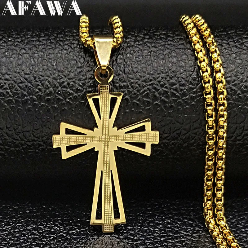 Catholic Cross Necklace Stainless Steel Men Chain Anniversary Gift