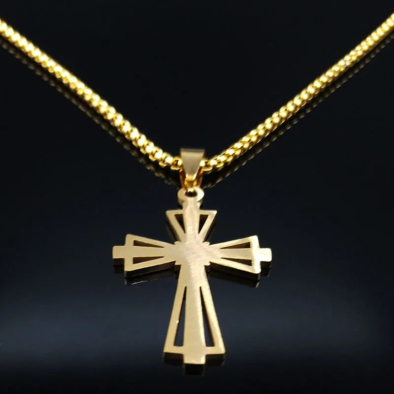 Catholic Cross Necklace Stainless Steel Men Chain Anniversary Gift