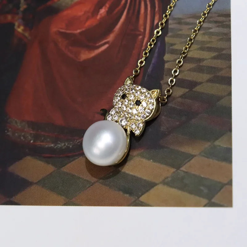 Cats Freshwater Pearl Pendant Women's Necklace