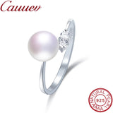 8-9mm Freshwater Pearl Engagement Ring 925 Silver AAA Crystal High Luste