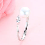 8-9mm Freshwater Pearl Engagement Ring 925 Silver AAA Crystal High Luste