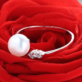 8-9mm Freshwater Pearl Engagement Ring 925 Silver AAA Crystal High Luste