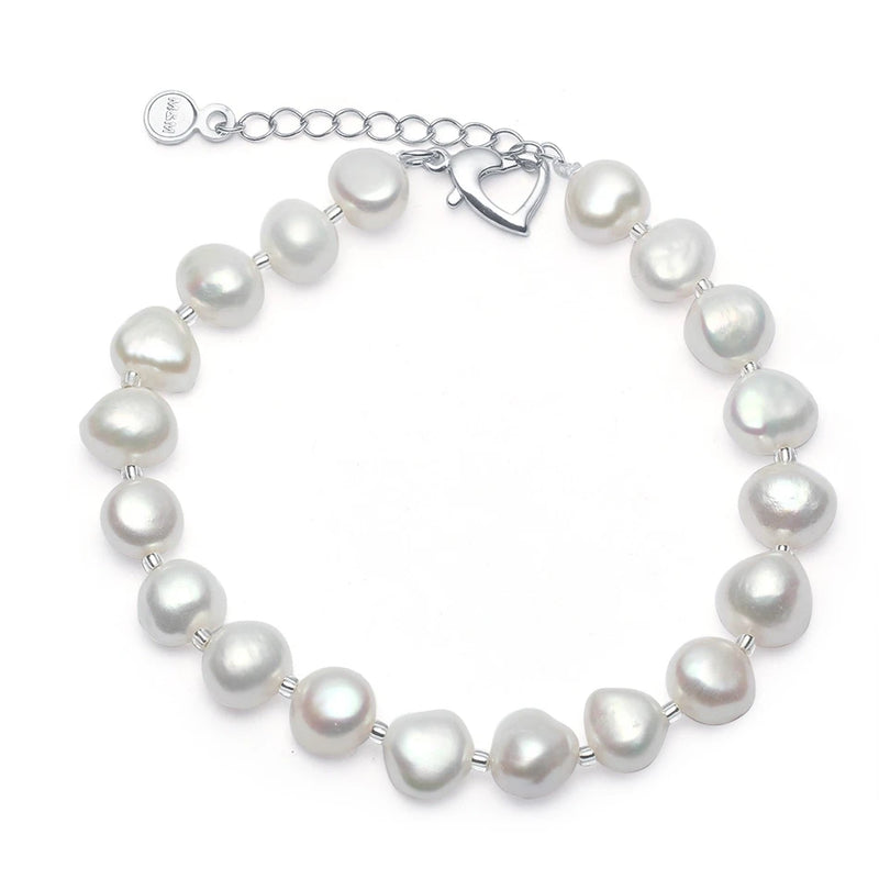 Cauuev Natural Freshwater Baroque Pearl Bracelet 925 Sterling Silver