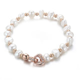 Cauuev High Natural Freshwater Pearl Bracelet with Rose Heart Clasp