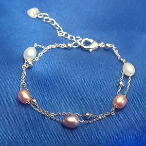 Cauuev Freshwater Pearl Bracelet Tube 6mm Rice Pearl Adjust Bangle