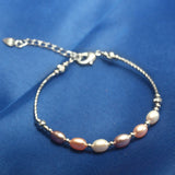 Cauuev Freshwater Pearl Bracelet Tube 6mm Rice Pearl Adjust Bangle