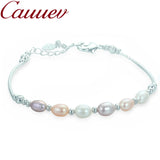 Cauuev Freshwater Pearl Bracelet Tube 6mm Rice Pearl Adjust Bangle