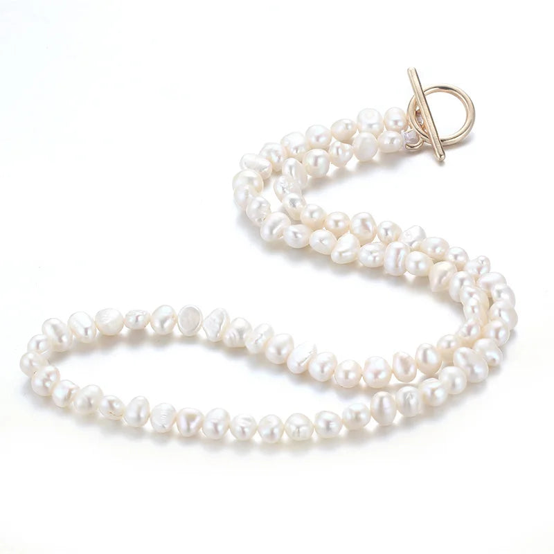 Cauuev Freshwater Pearl Necklace 14K Filled Clavicle Jewelry 6-7mm Pearls