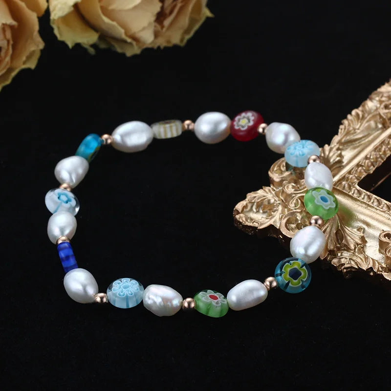 Cauuev Freshwater Pearl Bracelet Elastic Charm Girl