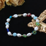 Cauuev Freshwater Pearl Bracelet Elastic Charm Girl