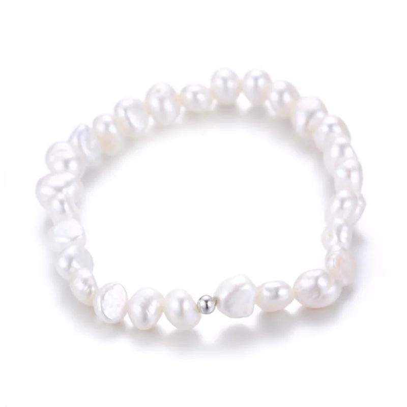 Natural Freshwater Pearl Bracelet 925 Silver Jewelry