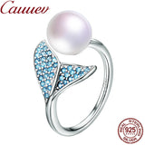 Natural Freshwater Pearl Wedding Ring 925 Sterling Silver Women Engagement Ring