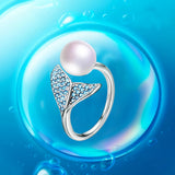 Natural Freshwater Pearl Wedding Ring 925 Sterling Silver Women Engagement Ring