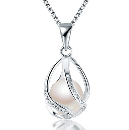 100% Natural Freshwater Pearl 925 Sterling Silver Pendant Necklace