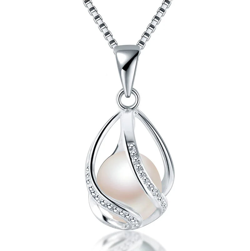 100% Natural Freshwater Pearl 925 Sterling Silver Pendant Necklace