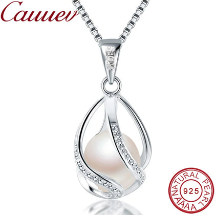 100% Natural Freshwater Pearl 925 Sterling Silver Pendant Necklace
