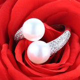 925 Silver Double Pearls Rings Wedding Vintage Jewelry