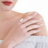 925 Silver Double Pearls Rings Wedding Vintage Jewelry