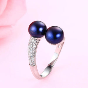 925 Silver Double Pearls Rings Wedding Vintage Jewelry