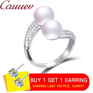 925 Silver Double Pearls Rings Wedding Vintage Jewelry