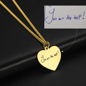Cazador Heart Pendant Handwriting Necklace Personalized Stainless Steel Gift