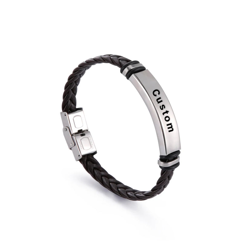Cazador Personalized Leather Engraved Bracelet Men's Bangle