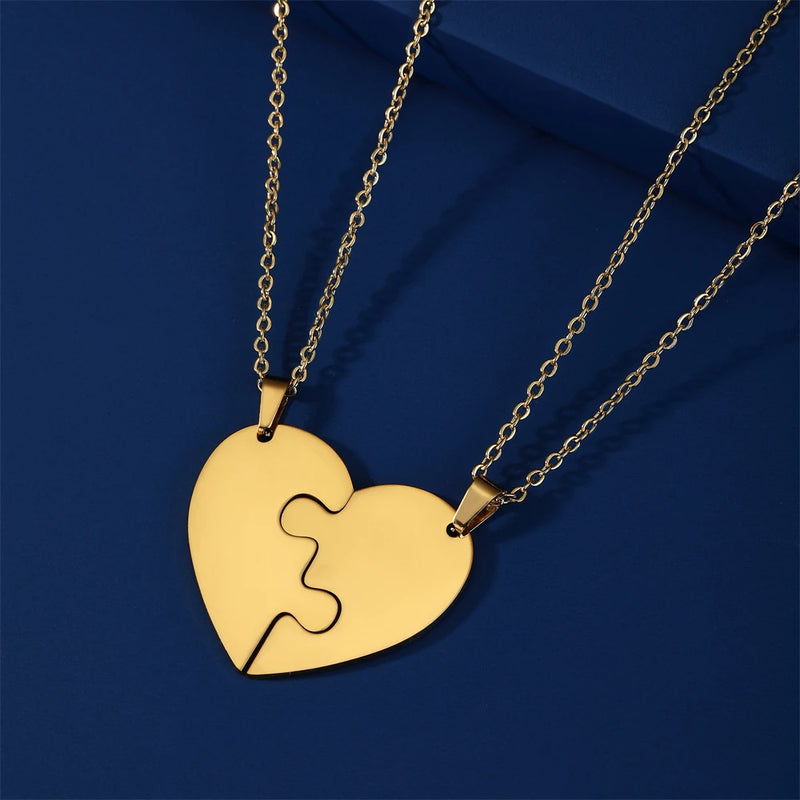 Cazador Stainless Steel Heart Puzzles Necklace for Women Girls