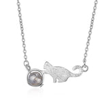 Cat Moonstone Necklace Sterling Silver Student Clavicle Chain