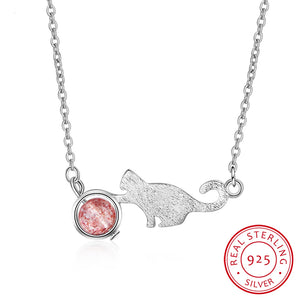 Cat Moonstone Necklace Sterling Silver Student Clavicle Chain