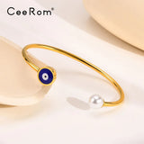 CeeRom Pearl Thin Line Cuff Bracelet Bangle
