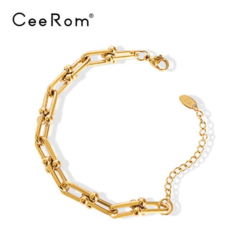 CeeRom Hollow Link Beads Chain Bracelets Stainless Steel Jewelry Gift