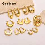 CeeRom Geometry Hoop Earrings - Stainless Steel Rock Hiphop Hollow Hoops Earings