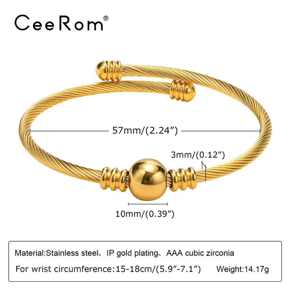 CeeRom Twisted Wire Metal Ball Bangles For Women Jewelry