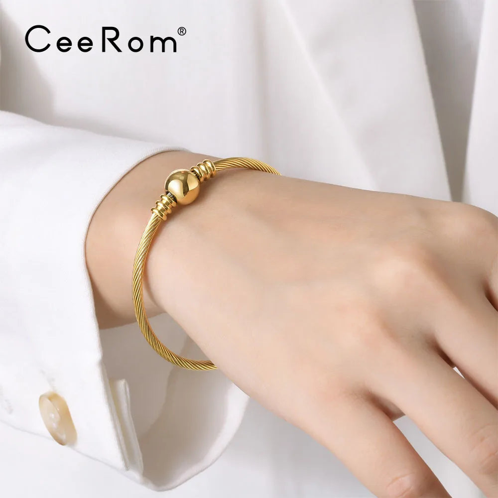 CeeRom Twisted Wire Metal Ball Bangles For Women Jewelry