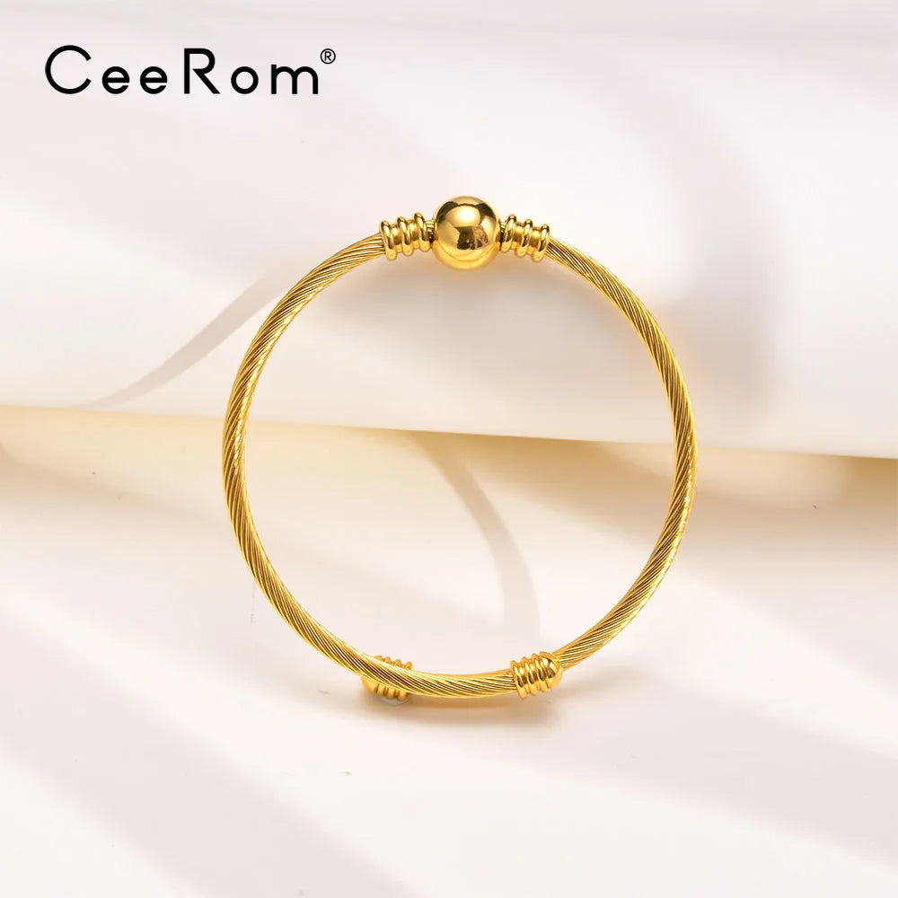CeeRom Twisted Wire Metal Ball Bangles For Women Jewelry