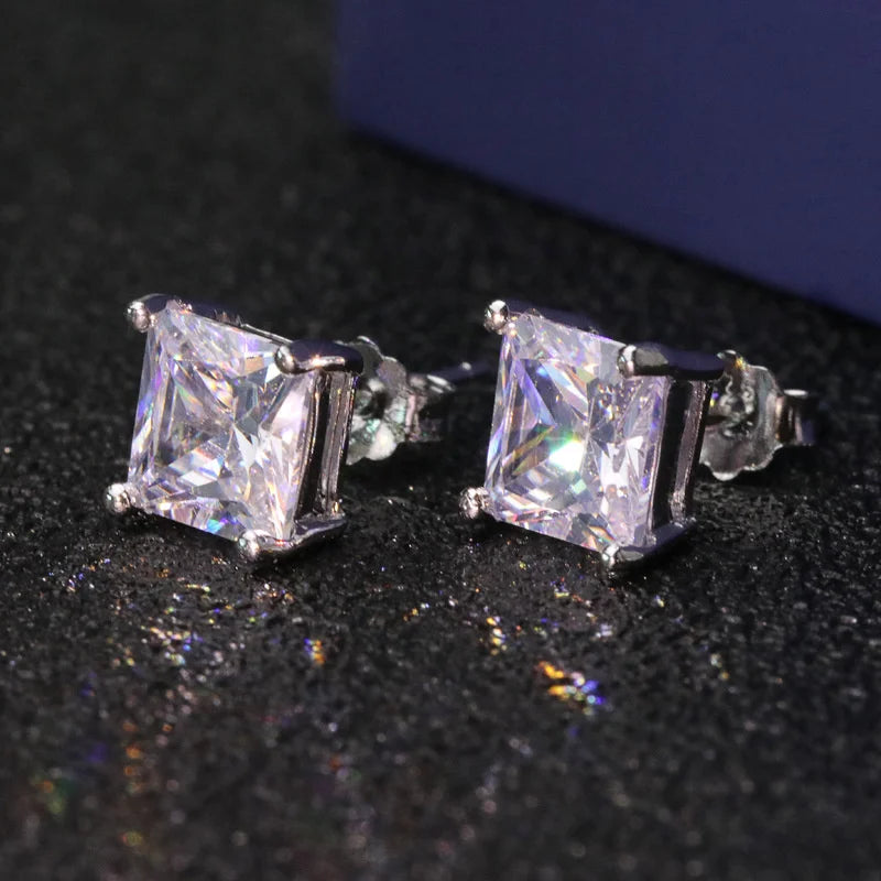CellaCity Classic Sterling Silver 925 Earrings 7x7mm Zircon Engagement Wedding