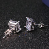 CellaCity Classic Sterling Silver 925 Earrings 7x7mm Zircon Engagement Wedding