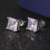 CellaCity Classic Sterling Silver 925 Earrings 7x7mm Zircon Engagement Wedding