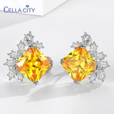 Square Zircon Gemstone Ear-studs, 925 Silver, 9x9mm, Party Anniversary Gift